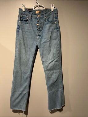 MOTHER The Tripper Ankle Fray in Island Time Cropped Ankle Jeans with Button Fly